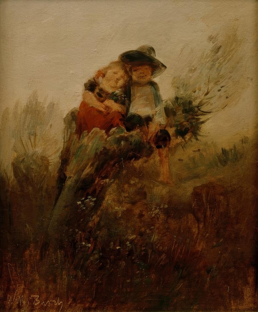 Barn på pilestubb (søsknene) av Wilhelm Busch