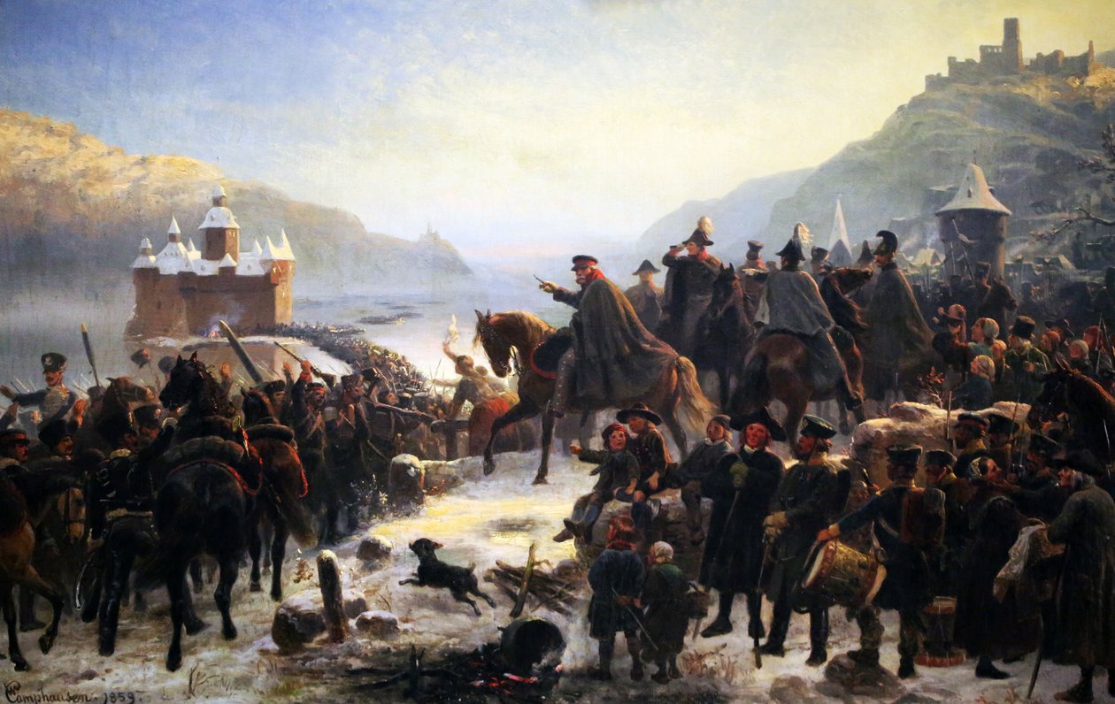 Blucher krysser Rhinen ved Kaub av Wilhelm Camphausen