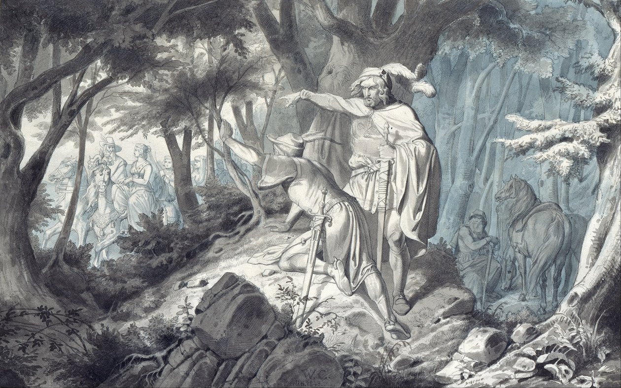 Tristan og Kadin i hemmelighet se Isolde ute og ri av Wilhelm Camphausen