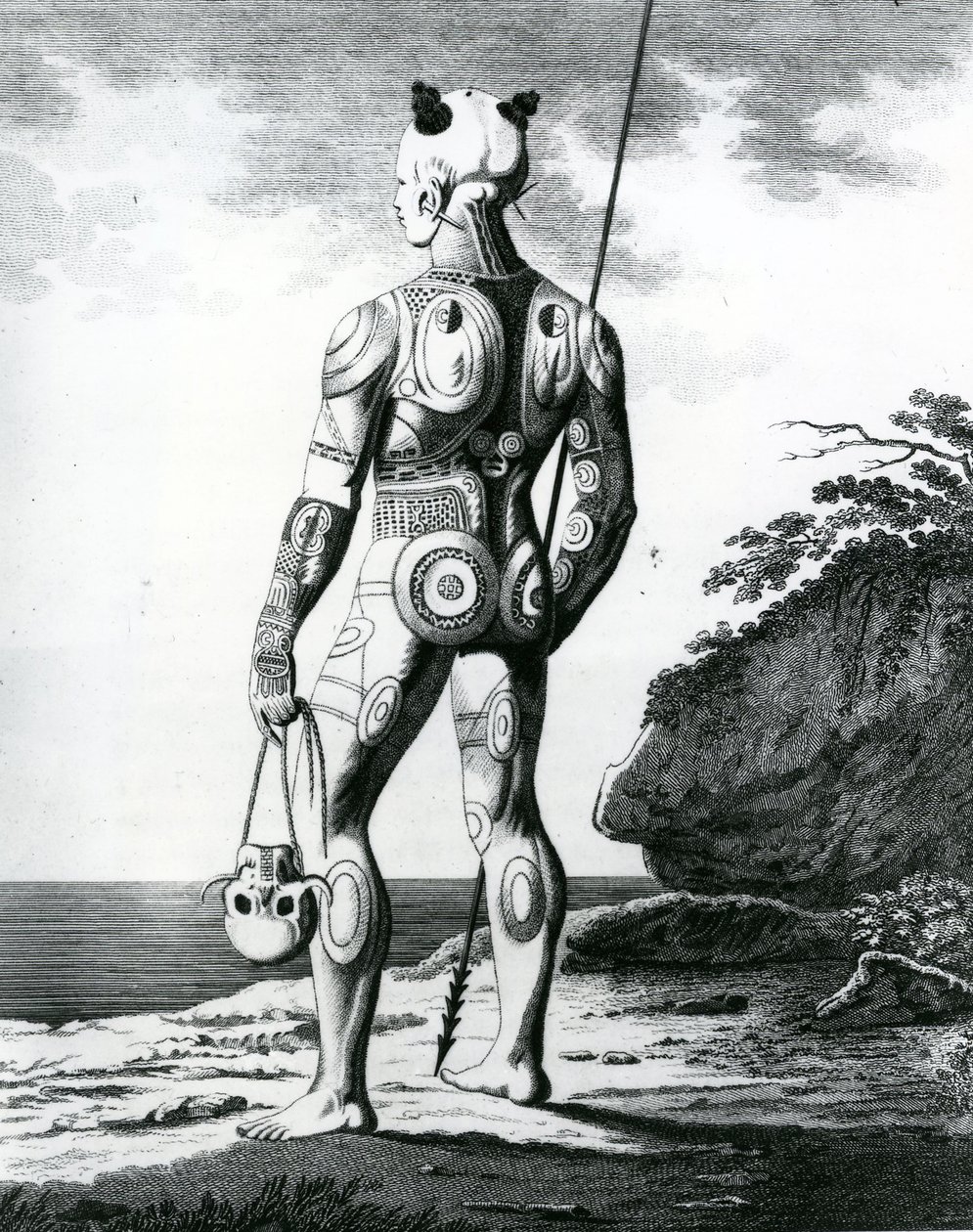 En ung Noukahiwan-mann ikke fullstendig tatovert, 1813 av Wilhelm Gottlieb Tilesius von Tilenau