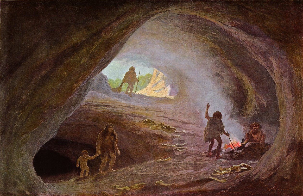 Hulemenn under istiden, etter en skisse av professor Klaatsch, sent på 1800-tallet av Wilhelm Kranz