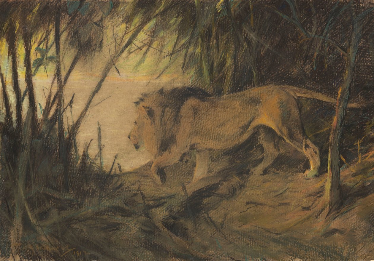 Leo, går til elven av Wilhelm Kuhnert