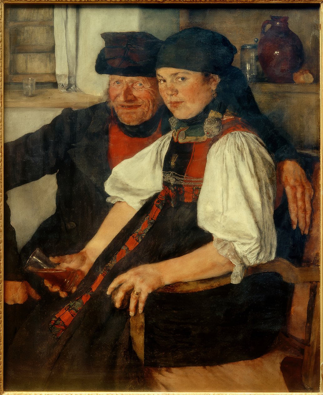 W.Leibl, eldre bonde og ungjente av Wilhelm Maria Hubertus Leibl
