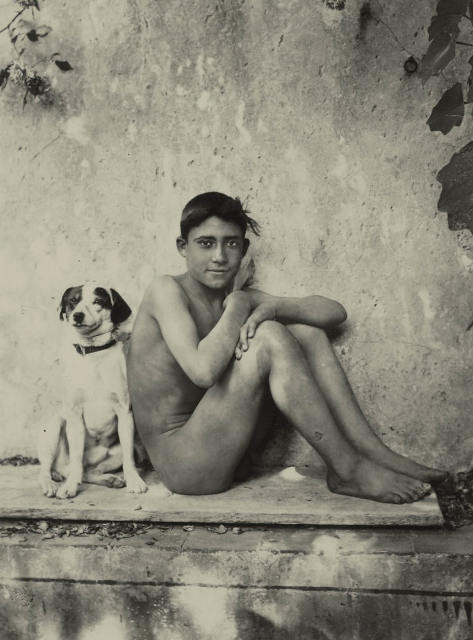 Studie av en naken gutt med hund, ca. 1901 av Baron Wilhelm von Gloeden