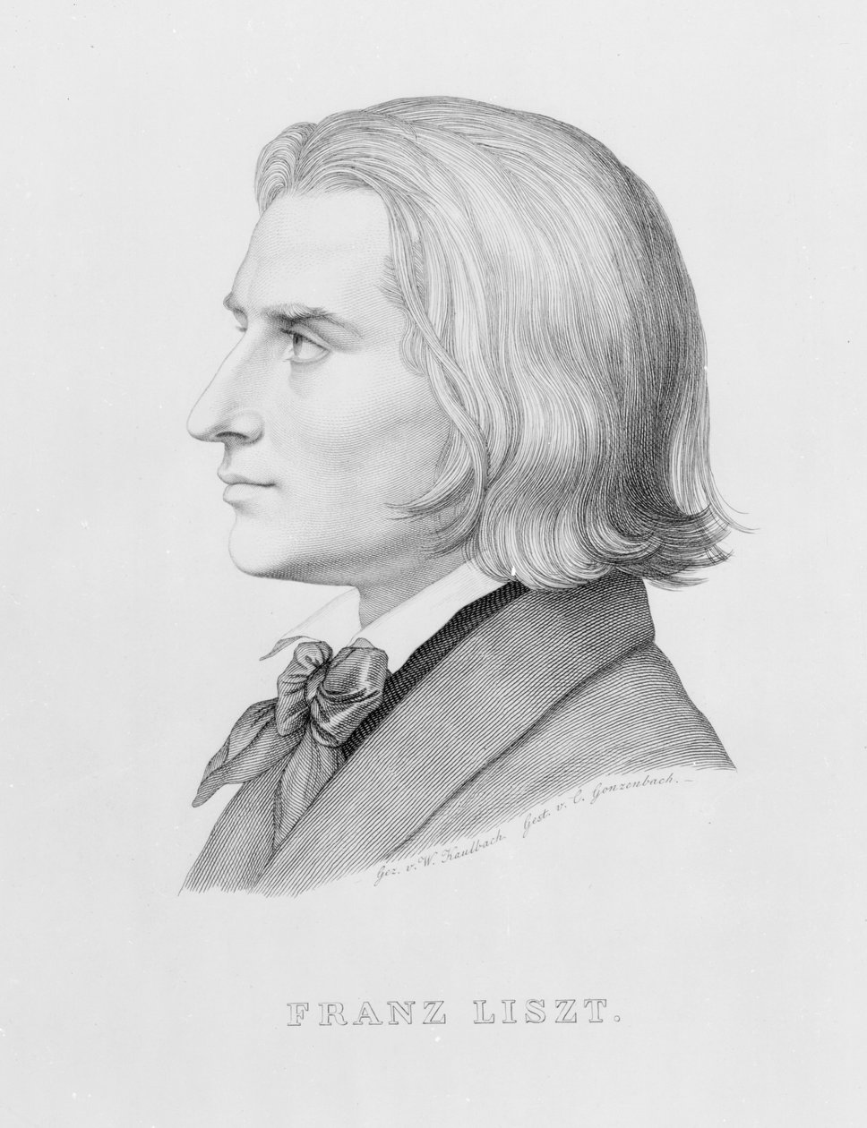 Franz Liszt, gravert av Gonzenbach av Wilhelm von Kaulbach