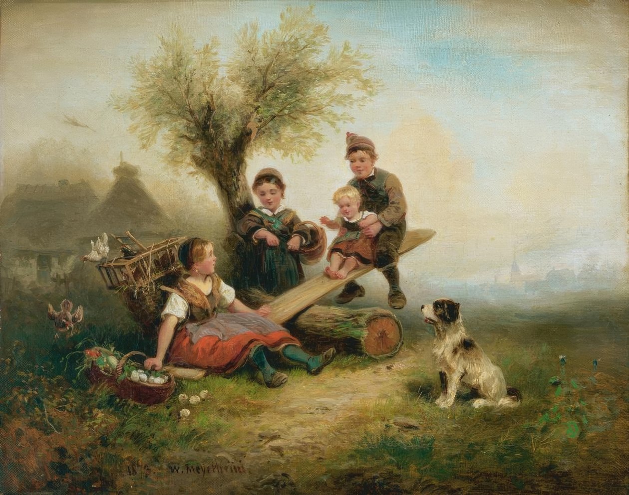 Barn som leker i utkanten av landsbyen av Wilhelm Alexander Meyerheim