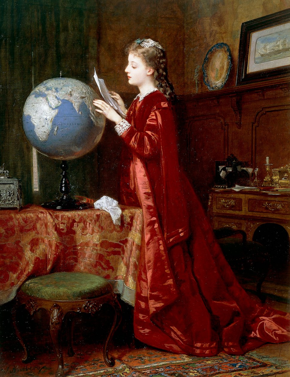 Langt borte steder, av Wilhelm Amberg (1822-1899), olje på lerret, 84x63 cm, Tyskland av Wilhelm Amberg