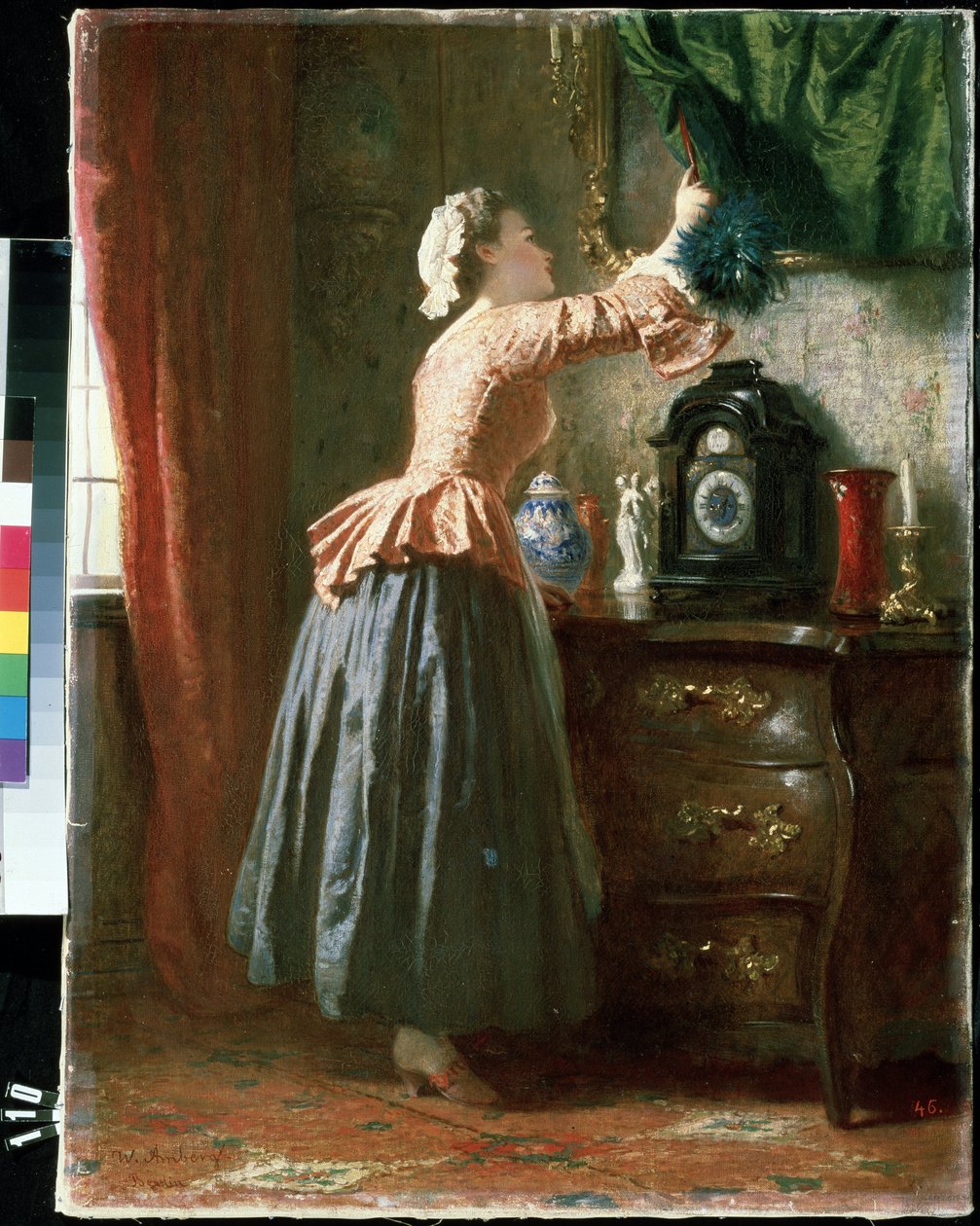 ""La femme de chambre"" (en hushjelp) Peinture de Wilhelm August Amberg (1822-1899) Mikhail Kroshitsky kunstmuseum, Sevastopol (Sebastopol) Ukraina av Wilhelm Amberg