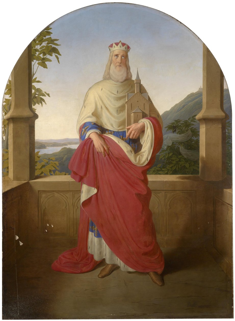 Bogdan Mandic, ou Frere Leopold dit Leopold de Castelnuovo - Saint Leopold devant le Danube et la montagne Leopoldsberg - Saint Leopold foran en Donau-utsikt og Leopoldsberg i bakgrunnen, av Rieder, Wilhelm August (1796-1880). Olje på lerret av Wilhelm August Rieder