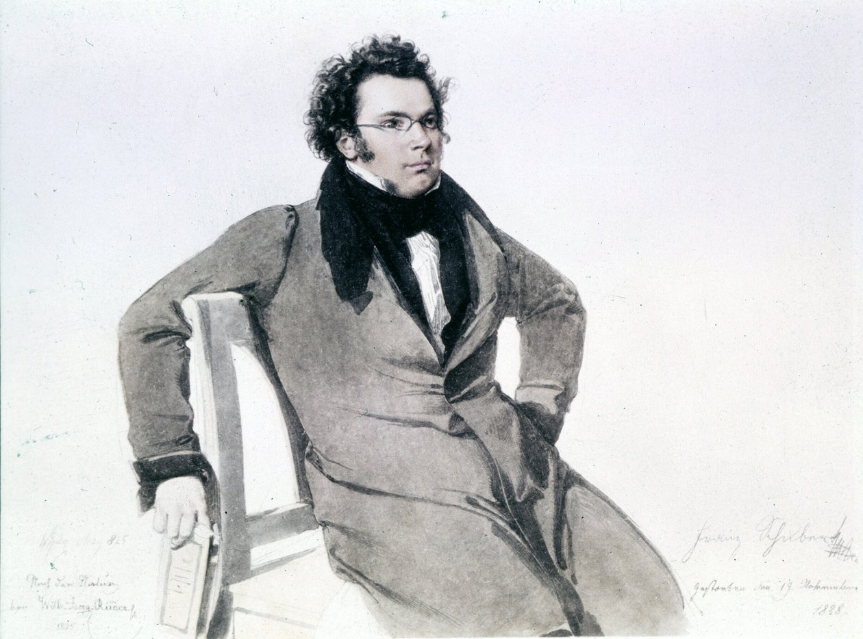 Franz Schubert (1797 - 1828), akvarell av August Reider av Wilhelm August Rieder