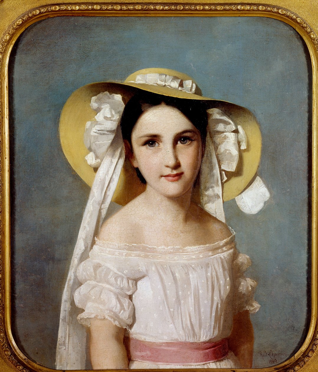 Portrett av frøken Emily Leo. Portrett av en ung jente. Maleri av Whilem Lehmann (1819-1905) av Wilhelm Auguste Rudolf Lehmann