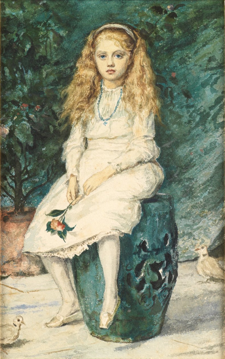 Portrett av Nina Lehmann, ni år gammel, etter Millais (wc og blyant på papir) av Wilhelm Auguste Rudolf Lehmann