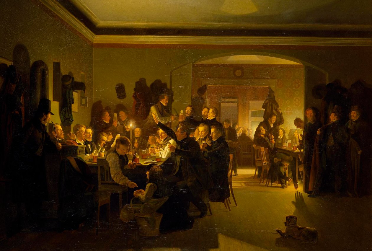 Kunstnere på Fincks kaffehus i München av Wilhelm Bendz
