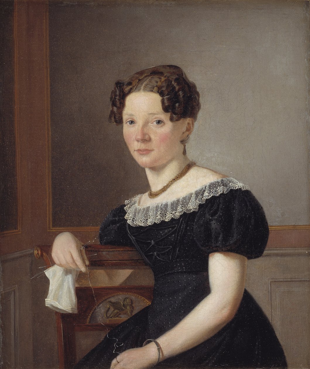 Kvinne med strikking. En av kunstnerens søstre (?) av Wilhelm Bendz
