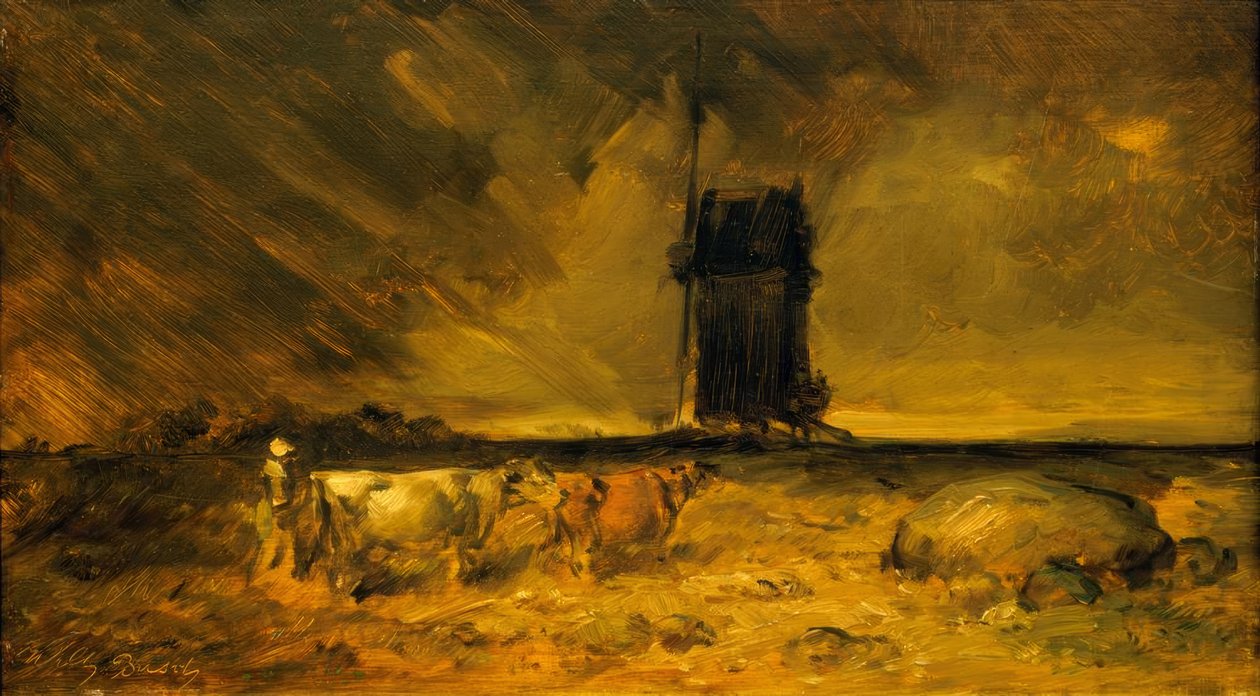 Stort stormlandskap med vindmølle av Wilhelm Busch