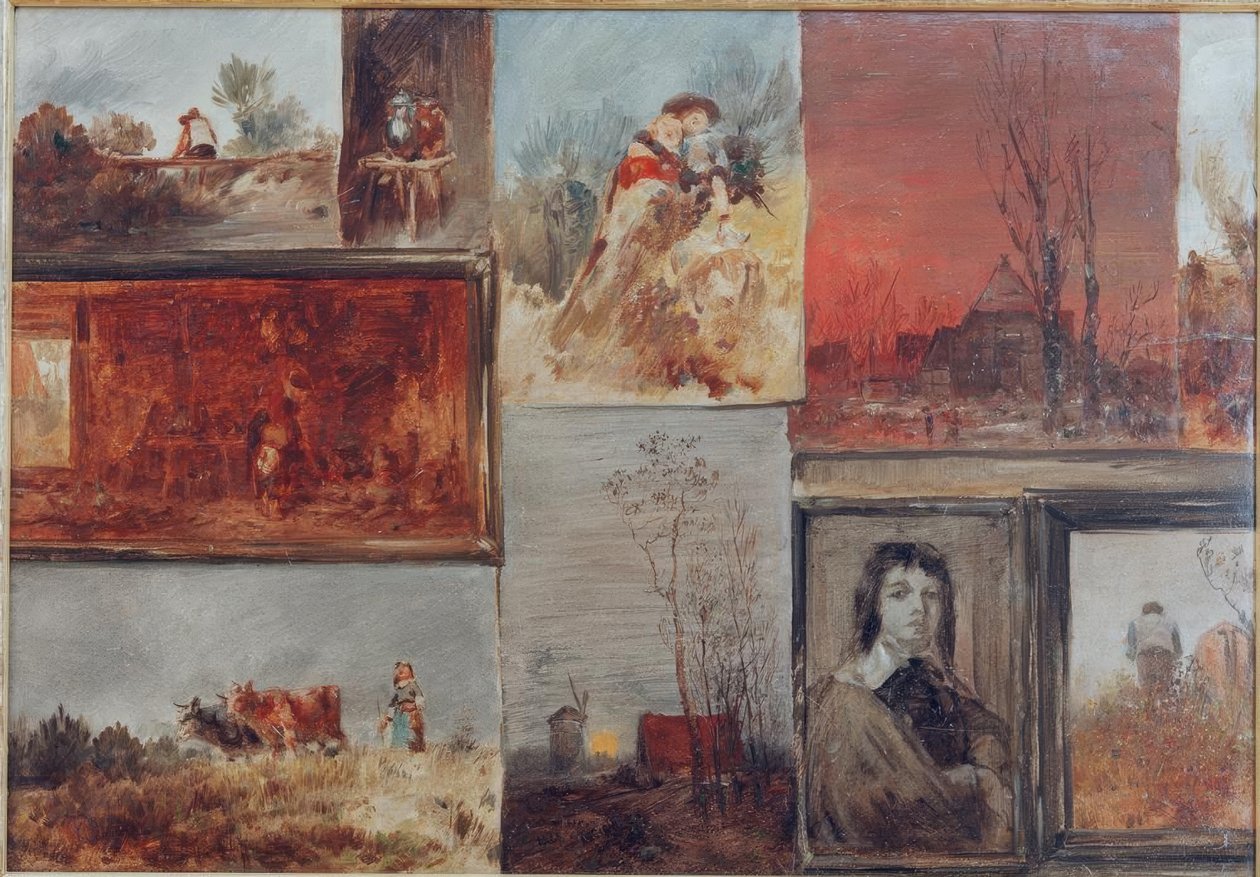 Samlebilde med ni studier av Wilhelm Busch
