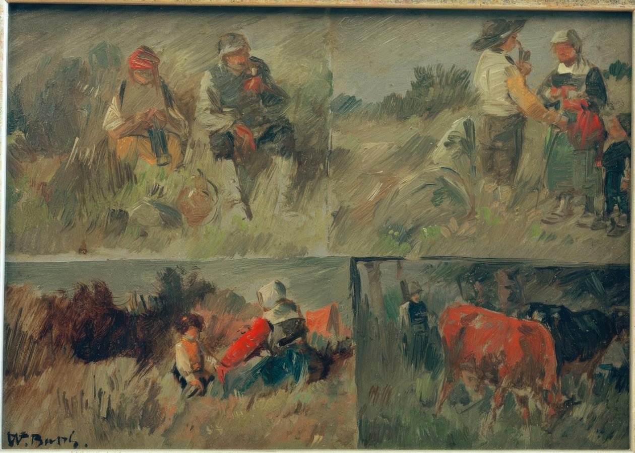 Samlebilde: fire landlige scener av Wilhelm Busch