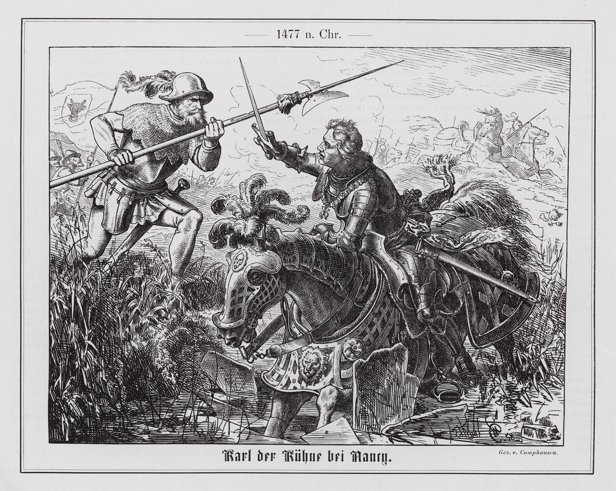 Karl den modige i slaget ved Nancy av Wilhelm Camphausen