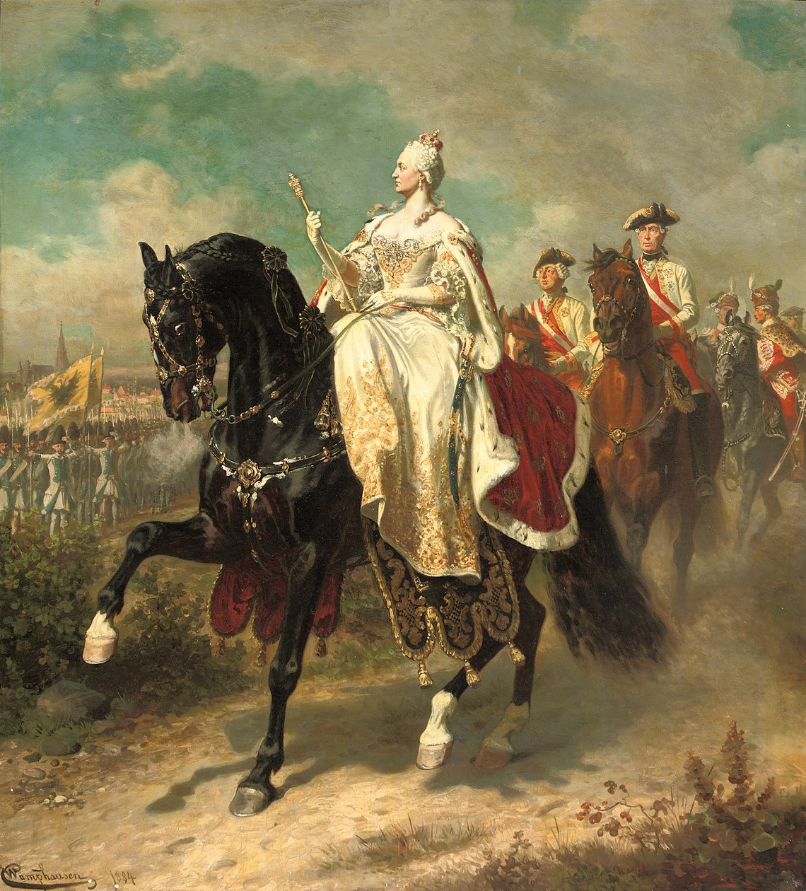 Keiserinne Maria Theresia på hesteryggen inspiserte østerrikske tropper, 1884 av Wilhelm Camphausen