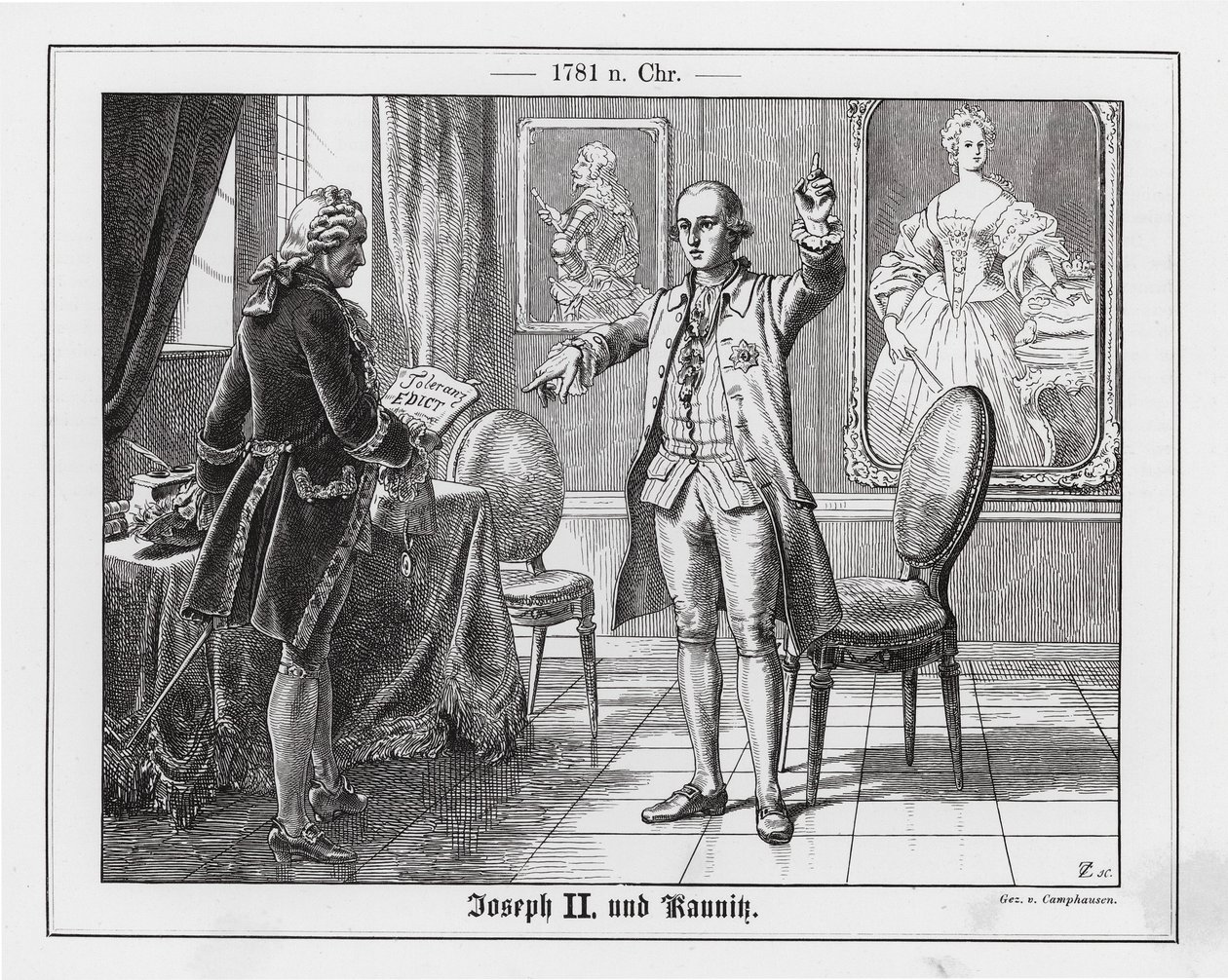 Den hellige romerske keiseren Josef II og hans statskansler, prinsen av Kaunitz-Rietberg av Wilhelm Camphausen