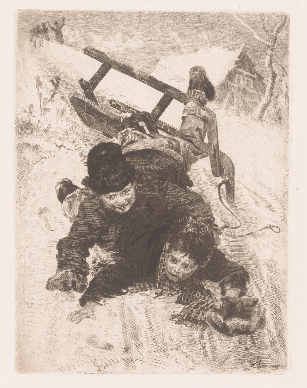 To gutter faller fra en slede av Wilhelm Carl August Zimmer
