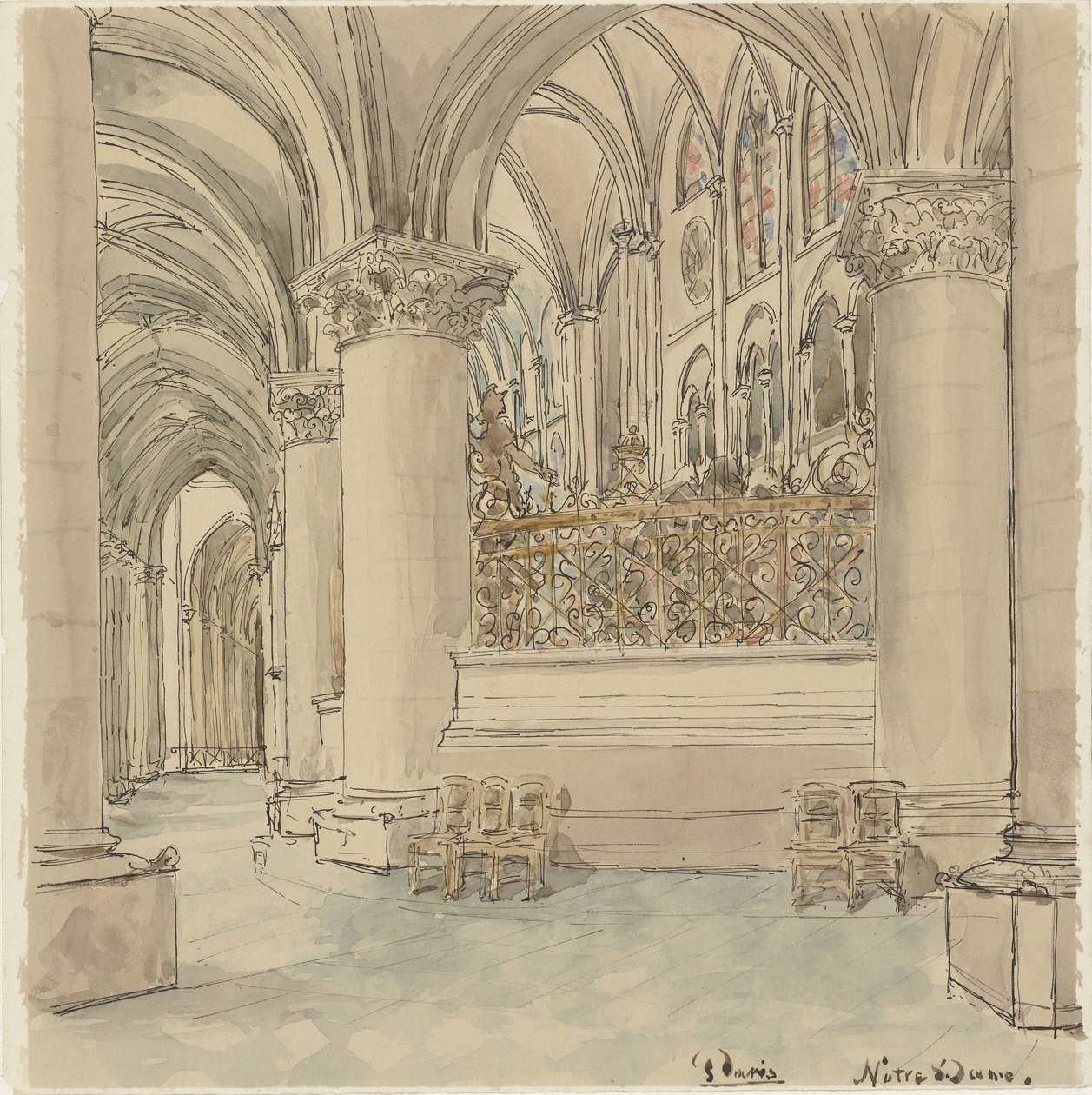 Interiør av Notre-Dame i Paris av Wilhelm Cornelis Bauer