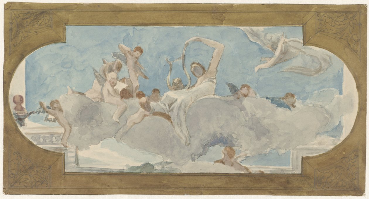 Takmaleri med figurer som sitter på skyer av Wilhelm Cornelis Bauer
