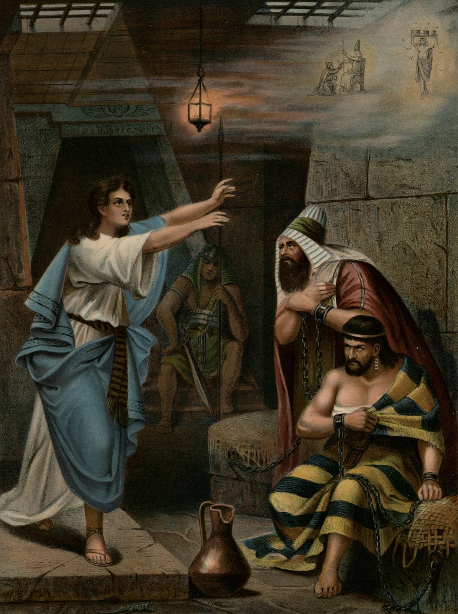 Joseph tolker drømmene til sine medfanger (farge litho) av Wilhelm Ebbinghaus