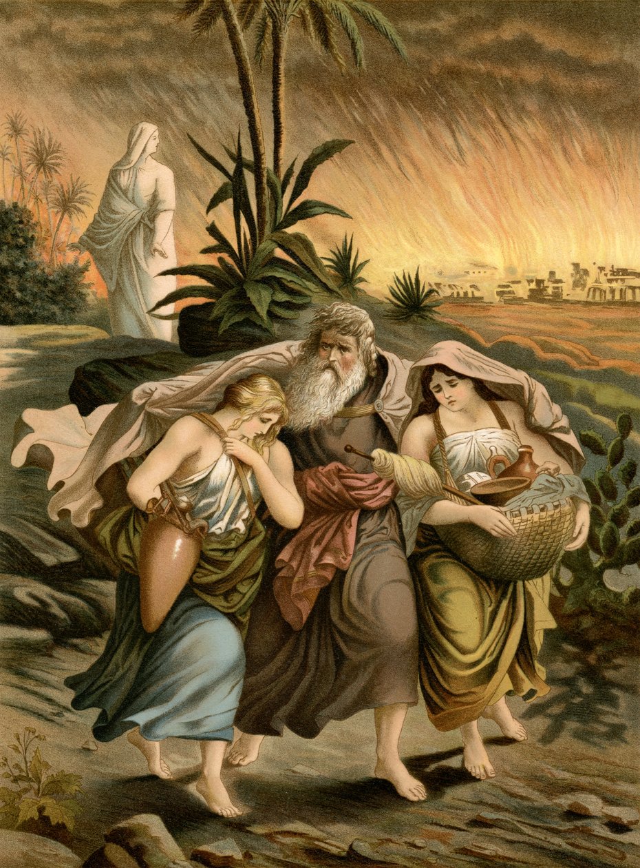 Lot flykter fra Sodoma (farge litho) av Wilhelm Ebbinghaus
