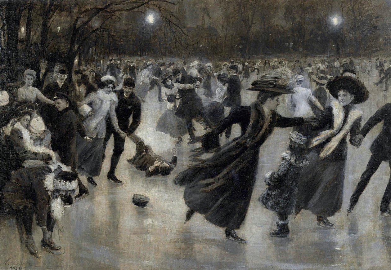 ""En fest på isen" (Party on the Ice) Skatere i Belle Epoque-maleriet av Wilhelm Gause (1853-1916) av Wilhelm Gause