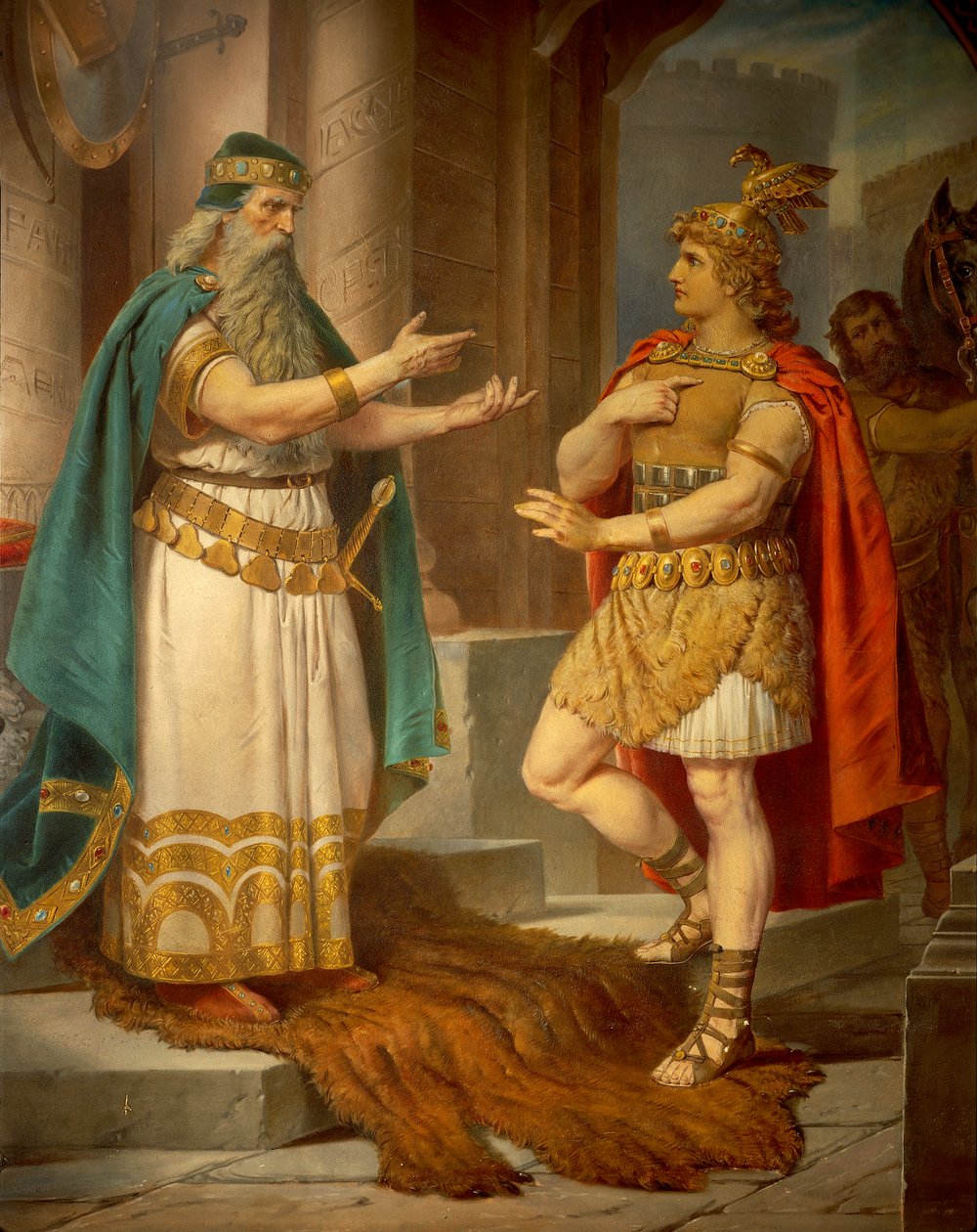 Kong Sigurd møter den vise eremitten Grypin, fra Sigurd Saga, Nedre sal, ca. 1882-83 (veggmaleri) av Wilhelm Hauschild