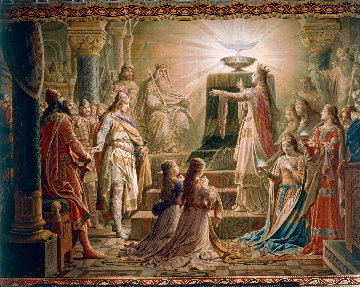The Miracle of the Grail, fra Lohengrin Saga, Salon (olje på lerret) av Wilhelm Hauschild
