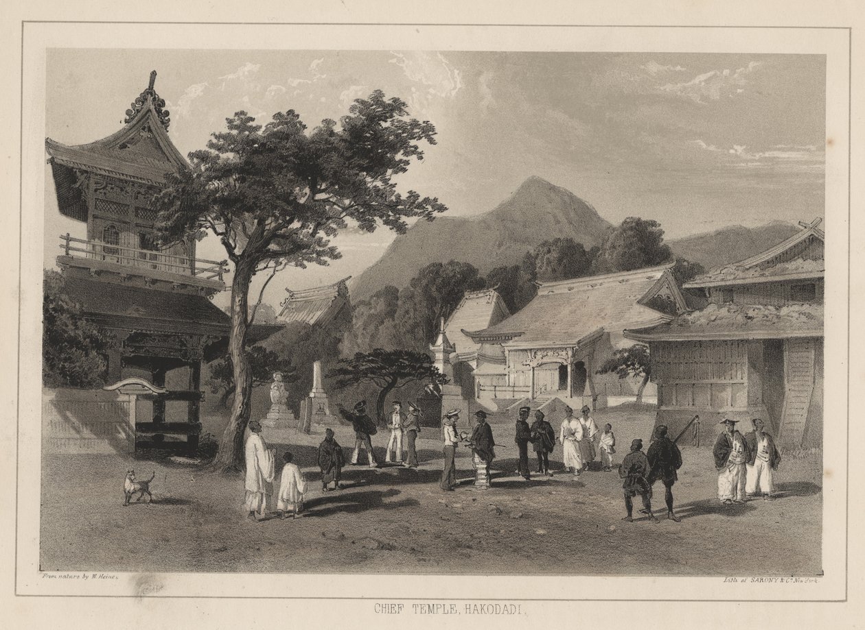 Hovedtempelet, Hakodadi, 1855 av Wilhelm Joseph Heine