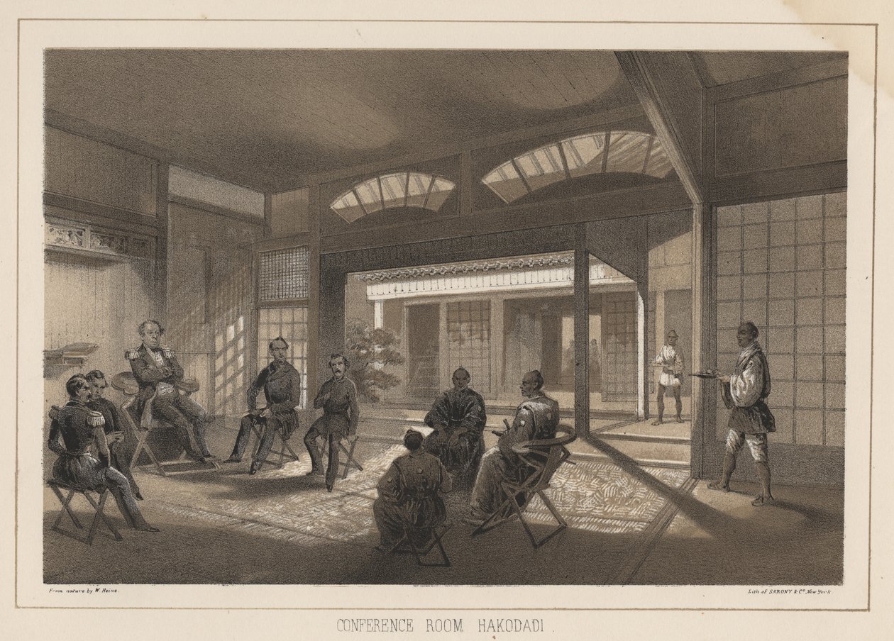 Konferanserom, Hakodadi, 1855 av Wilhelm Joseph Heine