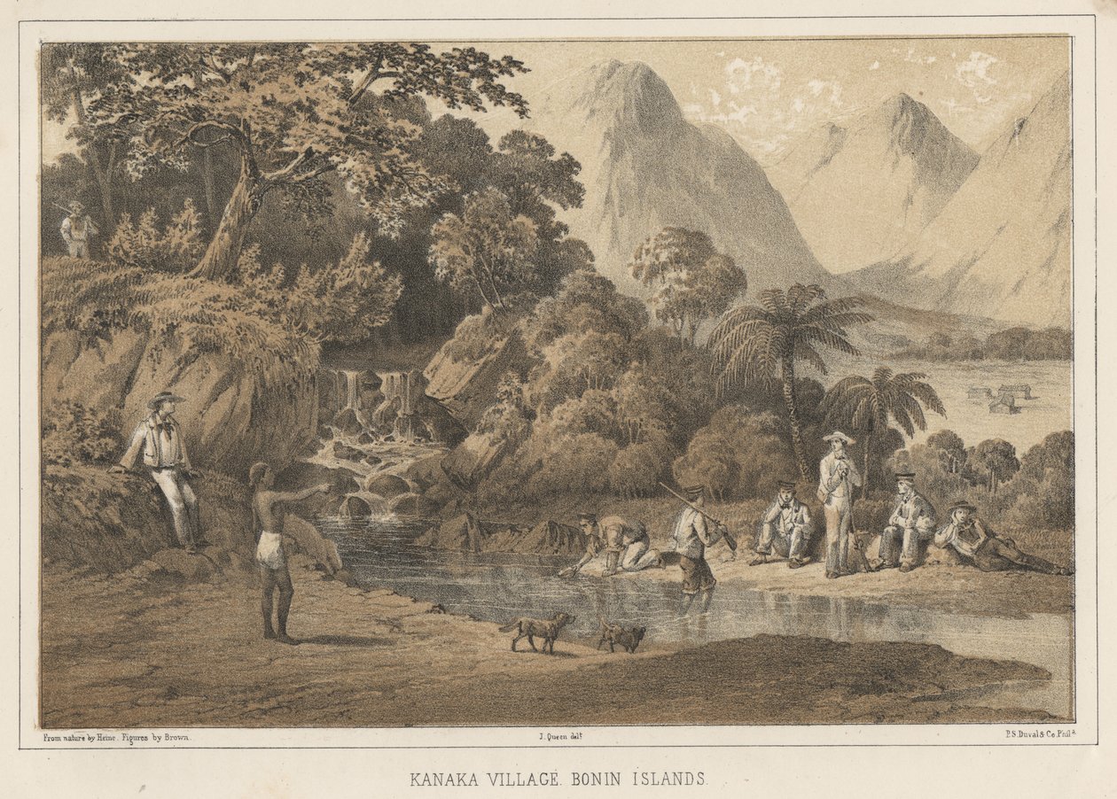 Kanaka Village Bonin Islands, 1855 av Wilhelm Joseph Heine