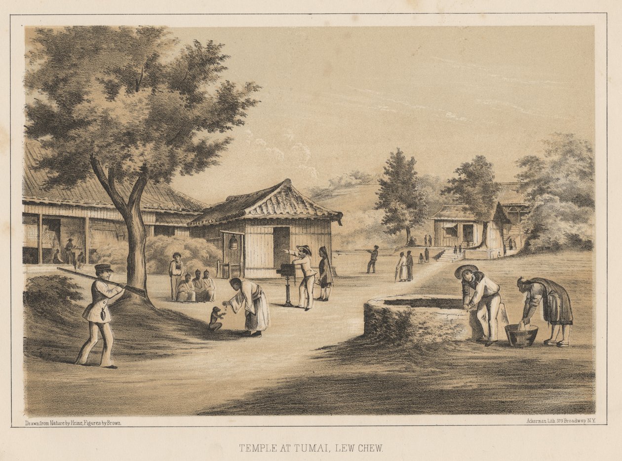 Templet i Tumai, Lew Chew, 1855 av Wilhelm Joseph Heine