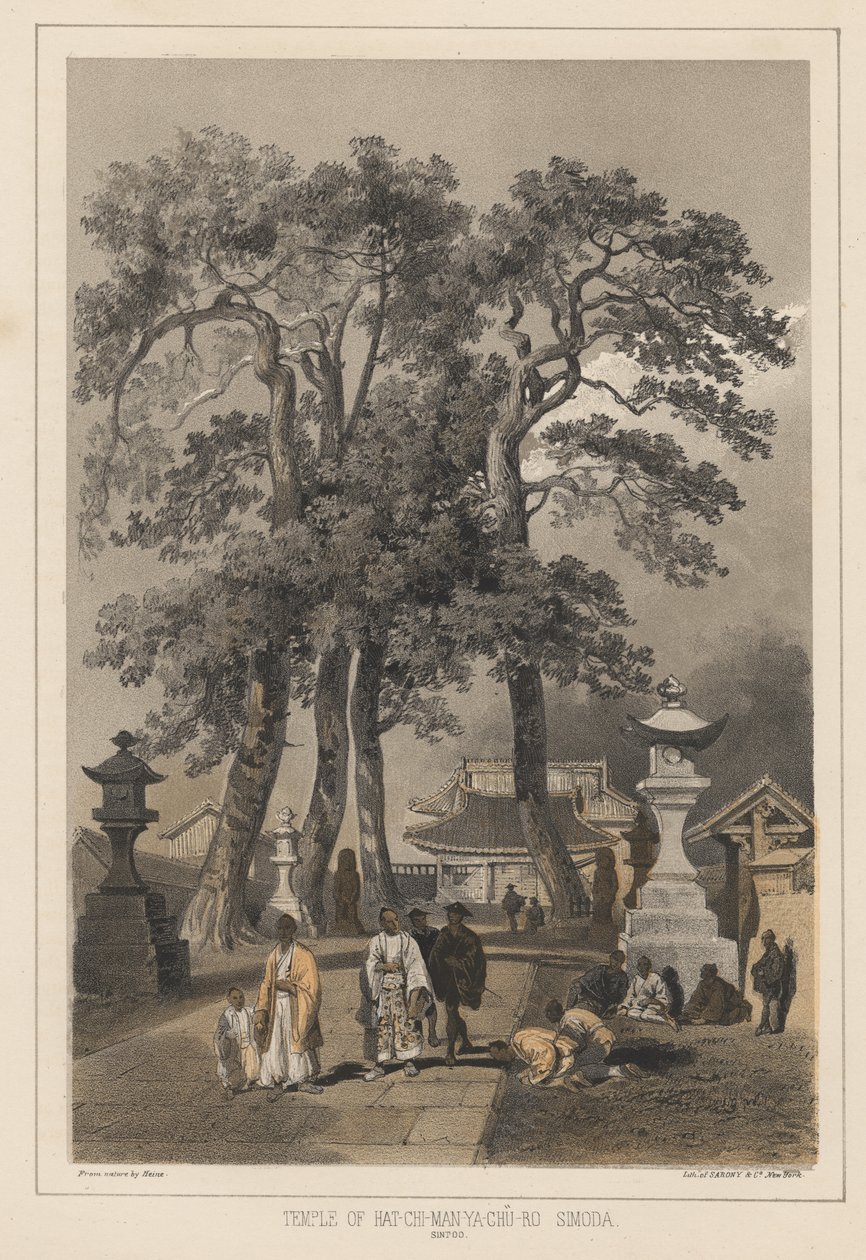 Temple of Hat-Chi-Man-Ya-Chu-Ro, Simoda (Sintoo), 1855 av Wilhelm Joseph Heine