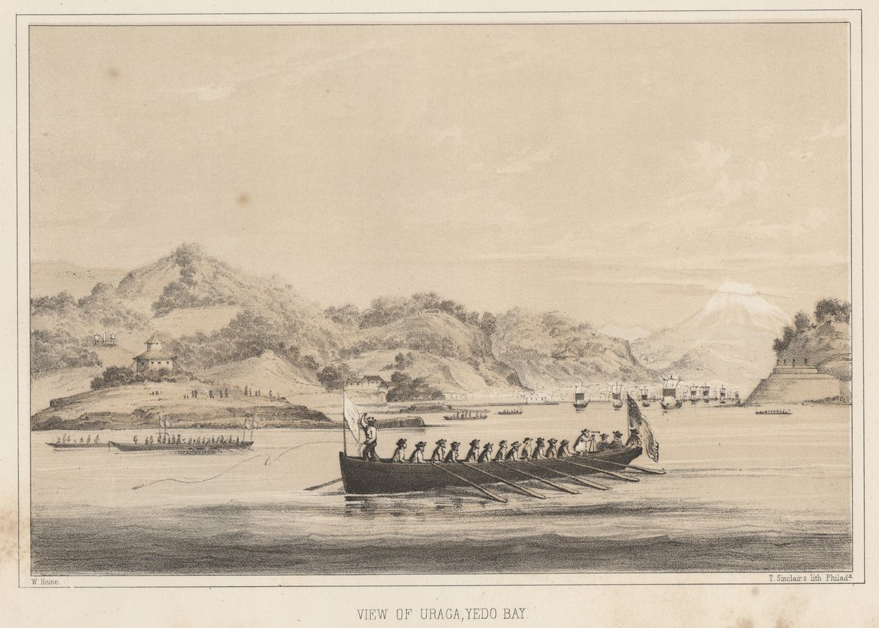 Utsikt over Uraga, Yedo Bay, 1855 av Wilhelm Joseph Heine