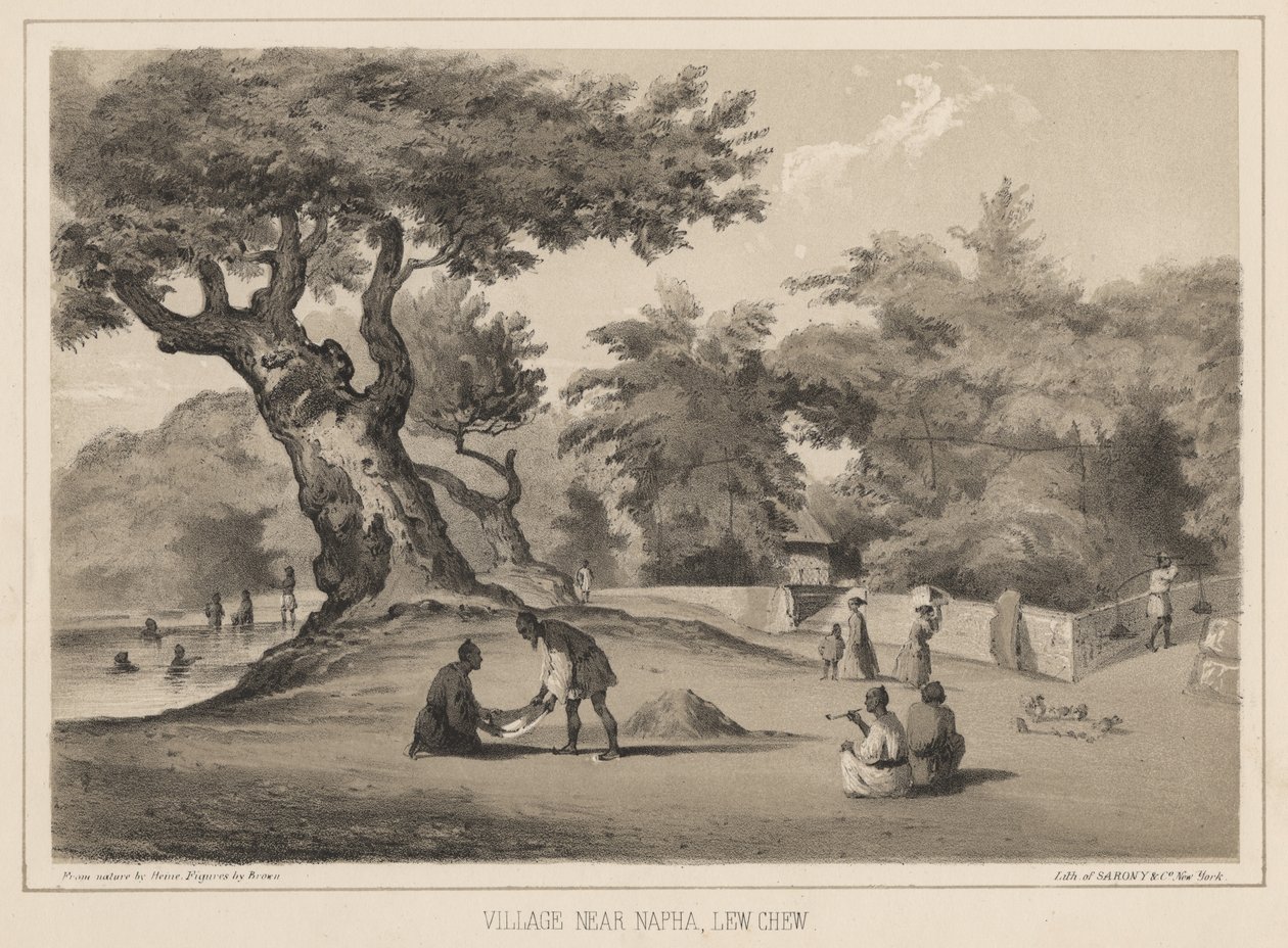 Landsby nær Napha, Lew Chew, 1855 av Wilhelm Joseph Heine