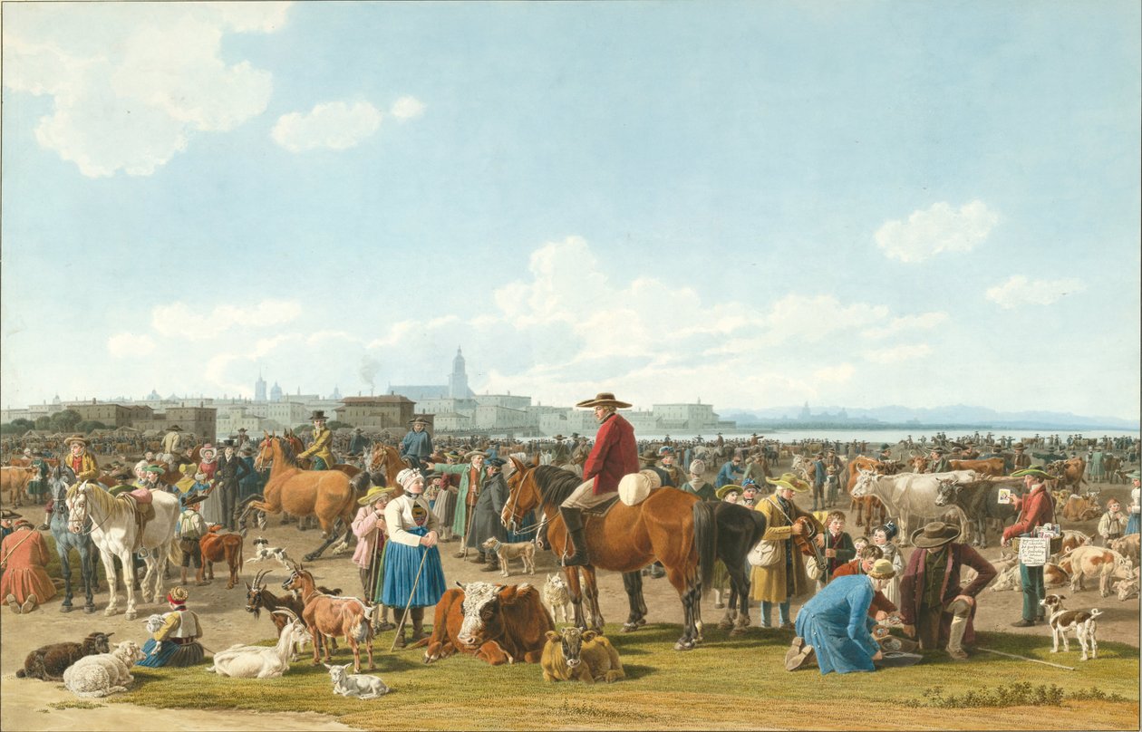 Storfemarked nær Genua, 1820 av Wilhelm Kobell Ritter von