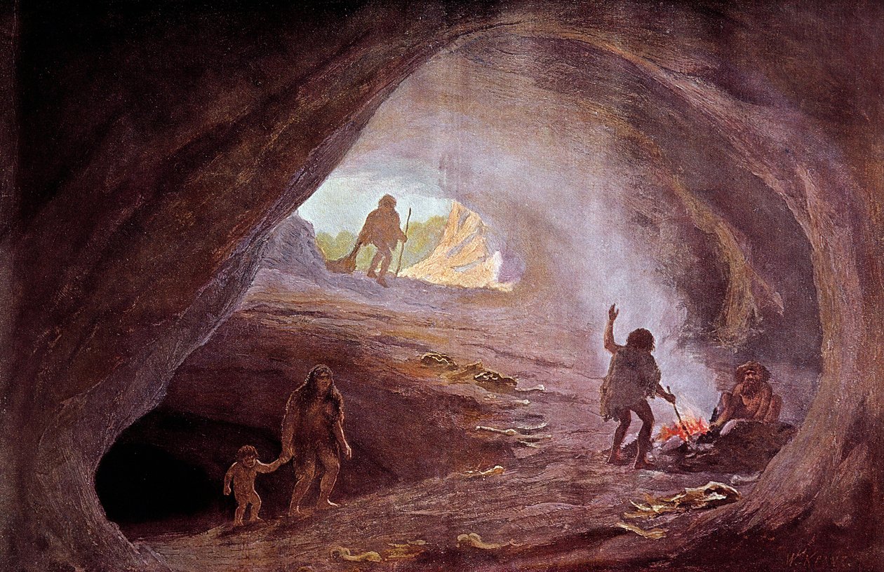 Forhistorie: huler under istiden. Fra et maleri av W. Kranz, 1900-tallet av Wilhelm Kranz