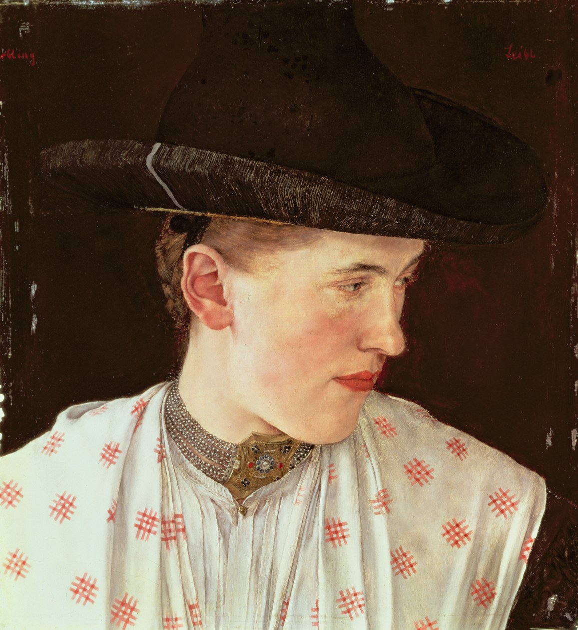 Overhode for en bondepike, ca. 1880 av Wilhelm Maria Hubertus Leibl