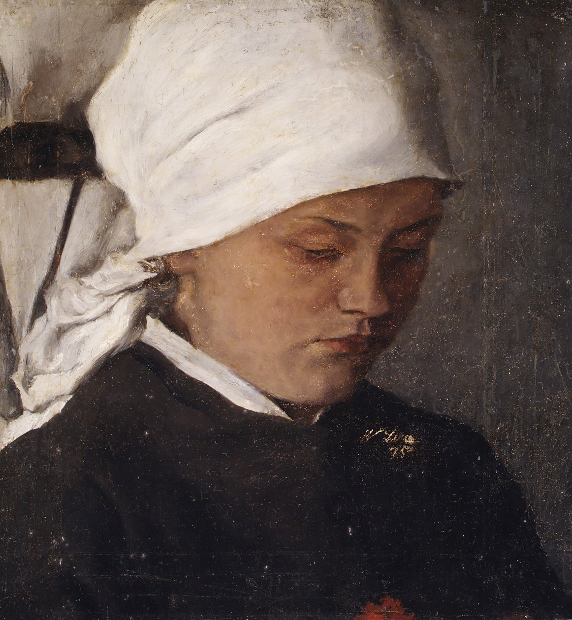 Bondepike med hvit hodekledning, 1885. av Wilhelm Maria Hubertus Leibl