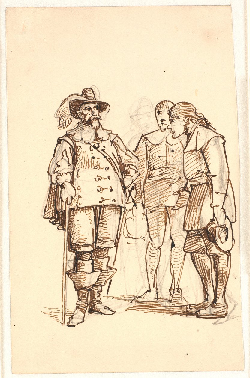 Adelsmann fra Chr. 4.s tid å snakke med to menn av Wilhelm Marstrand