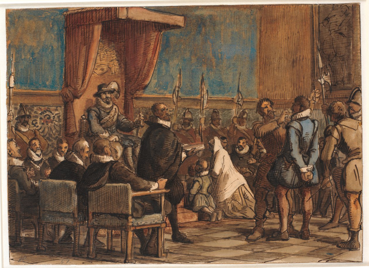 Chr. 4. lar bøddelen ta kommandokjeden og sverdet fra forfalskeren Christopher Rosenkrantz av Wilhelm Marstrand