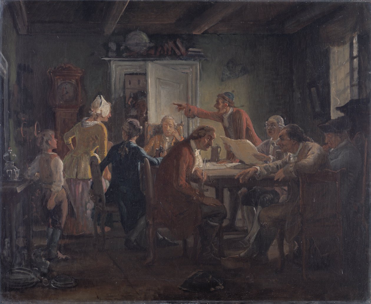 Collegium Politicum. Fra Ludvig Holbergs The Political Tinker, Act I, Scene 2. av Wilhelm Marstrand