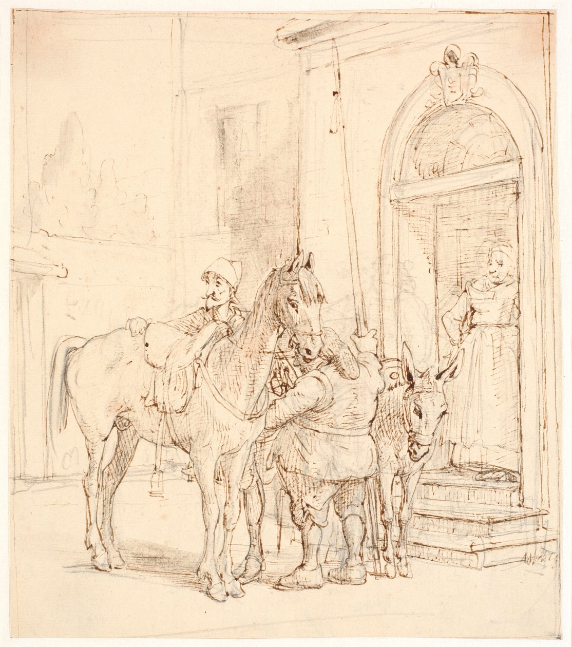Don Quixote og Sancho Panza utenfor tavernaen av Wilhelm Marstrand