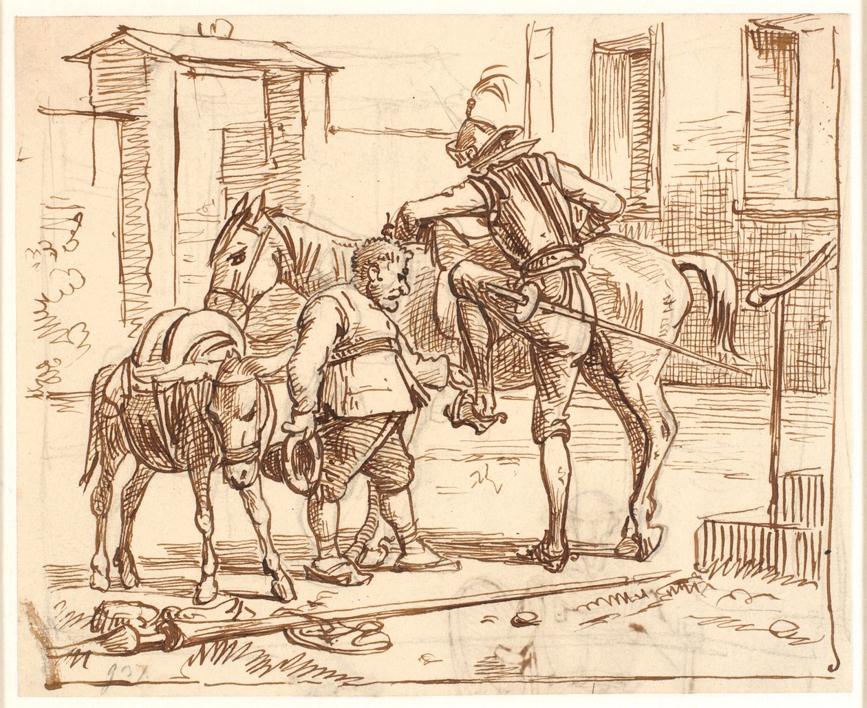 Don Quijote går opp på hesten sin av Wilhelm Marstrand