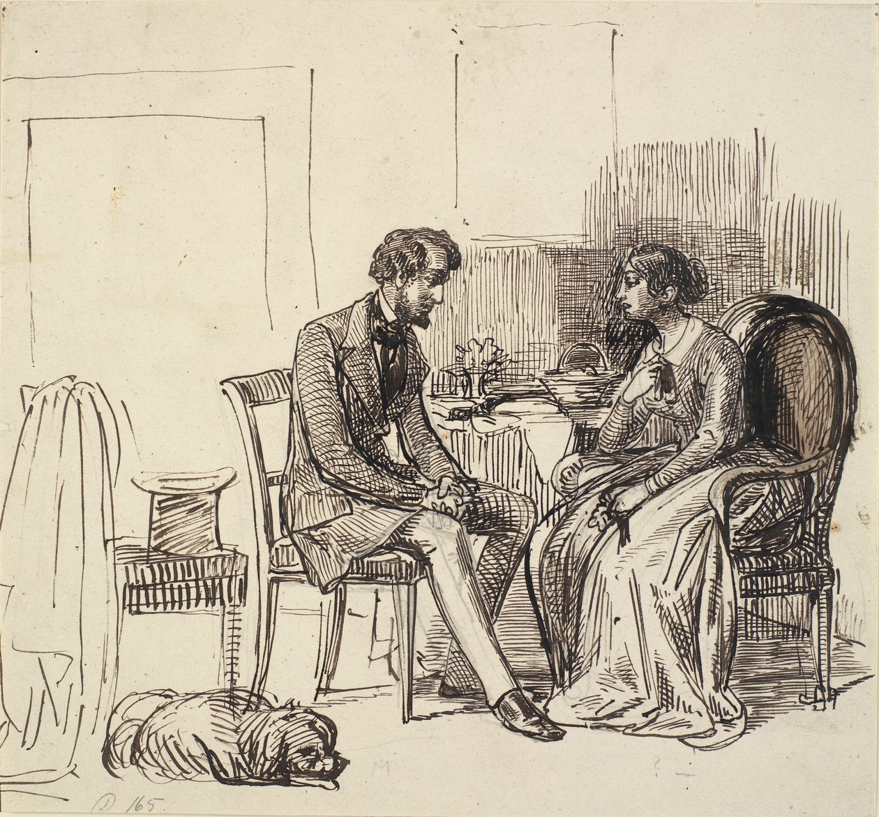 En herre på besøk hos en yngre dame av Wilhelm Marstrand