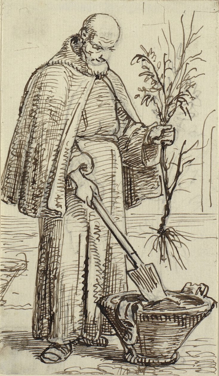 En munk planter et tre av Wilhelm Marstrand